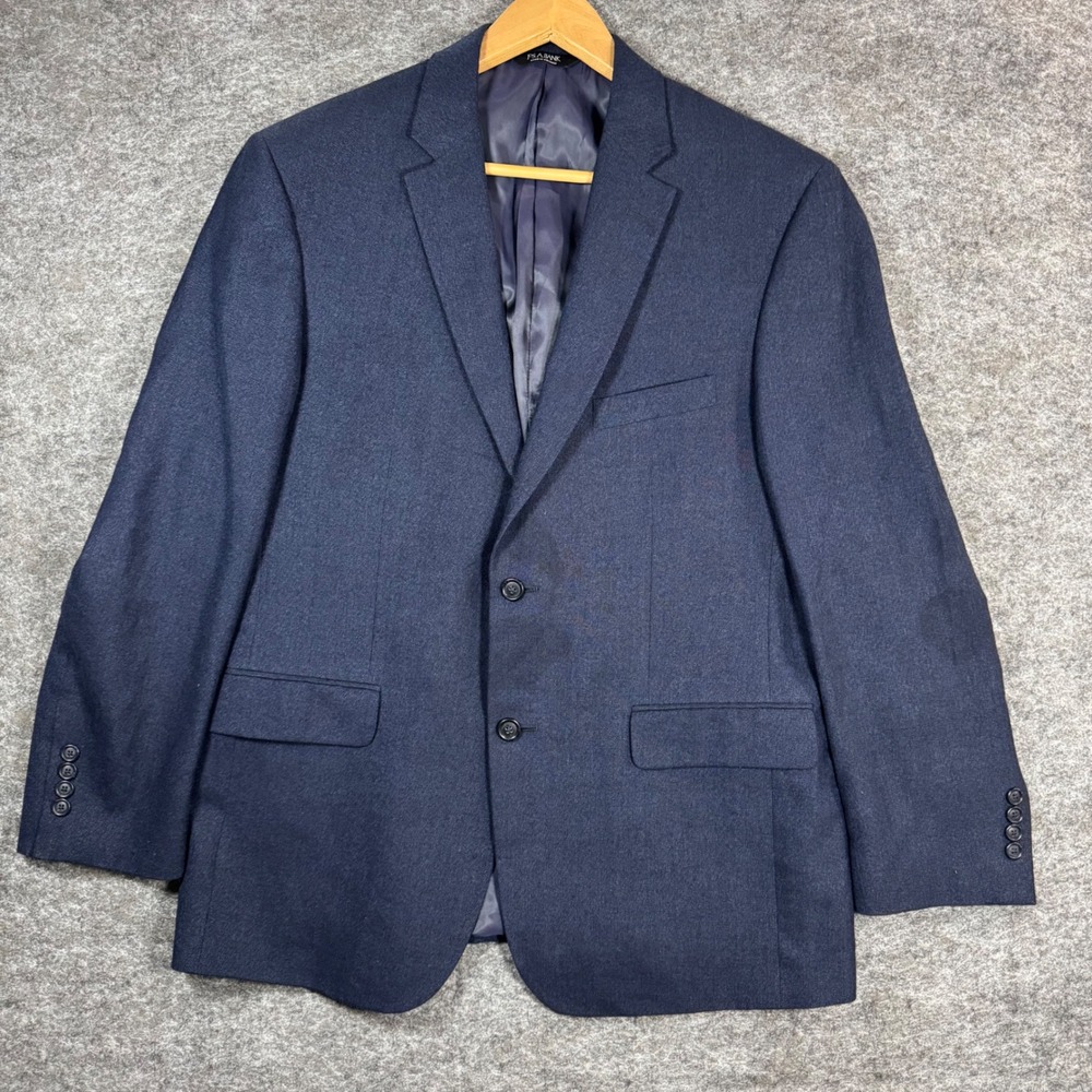 Jos A Bank Linen Blazer Jacket Mens 43R Navy Blue Tailored Fit Sport Coat